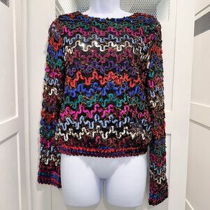 Vintage 80's Rainbow Sequins Sheer Disco Retro Shirt